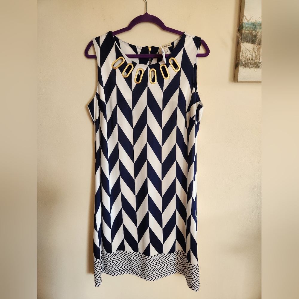 Haani Geometric Midi Dress Gold Accents Large NWT